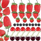 35Pcs Fake Fruit Fake Strawberries Fake Cherries Fake Fruit Blueberries,Simulation Fake Strawberry...
