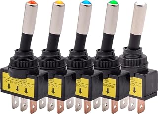 Interruptor de Palanca Iluminado LED ASW-15D SPST de 12 mm, 2 Posiciones, 3 Pines, Encendido/Apagado, 12 V, 24 V CC, Rojo, Verde, Azul, Amarillo y Blanco, 5 Unidades(5 Colors LED,12V)