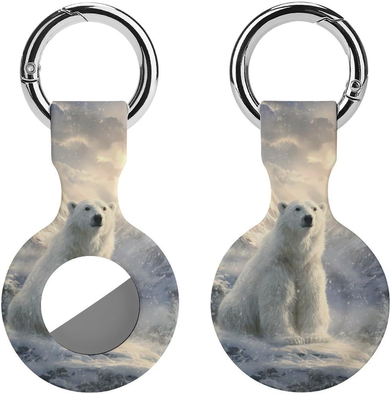 Bear in Winter Snowy Case Compatible with AirTag Holder Cover with Keychain Ring for Bags Luggages