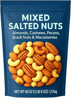 Mixed Salted Nuts 40 oz – Premium Blend of Almonds, Cashews, Pecans, Brazil Nuts & Macadamias – Lightly Salted, Resealable Bag – Keto & Protein Snack