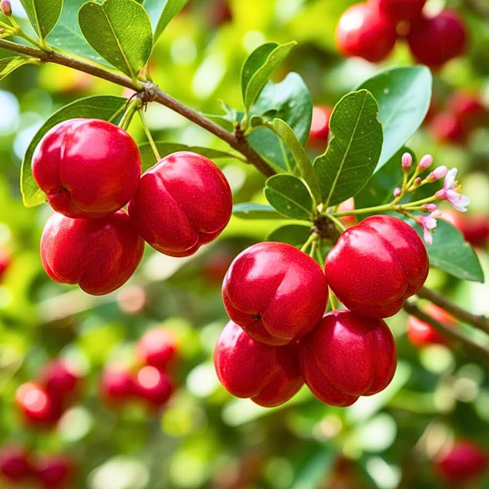 Dwarf Barbados Cherry Tree Live Plant, Sweet Cherry Fruit Tree, Cold Hardy, 6-8 inches in Height for Growing