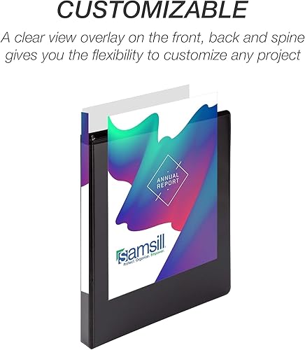Vista 546 de Samsill Carpeta duradera de 1.5 pulgadas, fabricada en los Estados Unidos, carpeta de anillos en D, carpeta transparente personalizable, color Negro