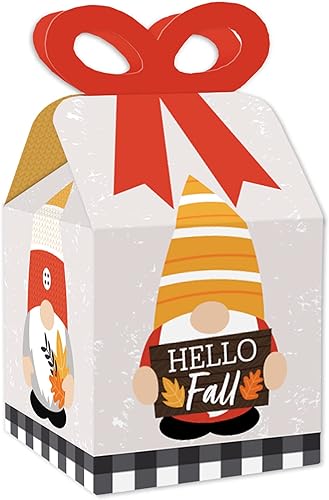 Big Dot of Happiness Gnomos de otoño  Cajas de regalo cuadradas  Cajas de lazo para fiesta de cosecha de otoño  Juego de 12
