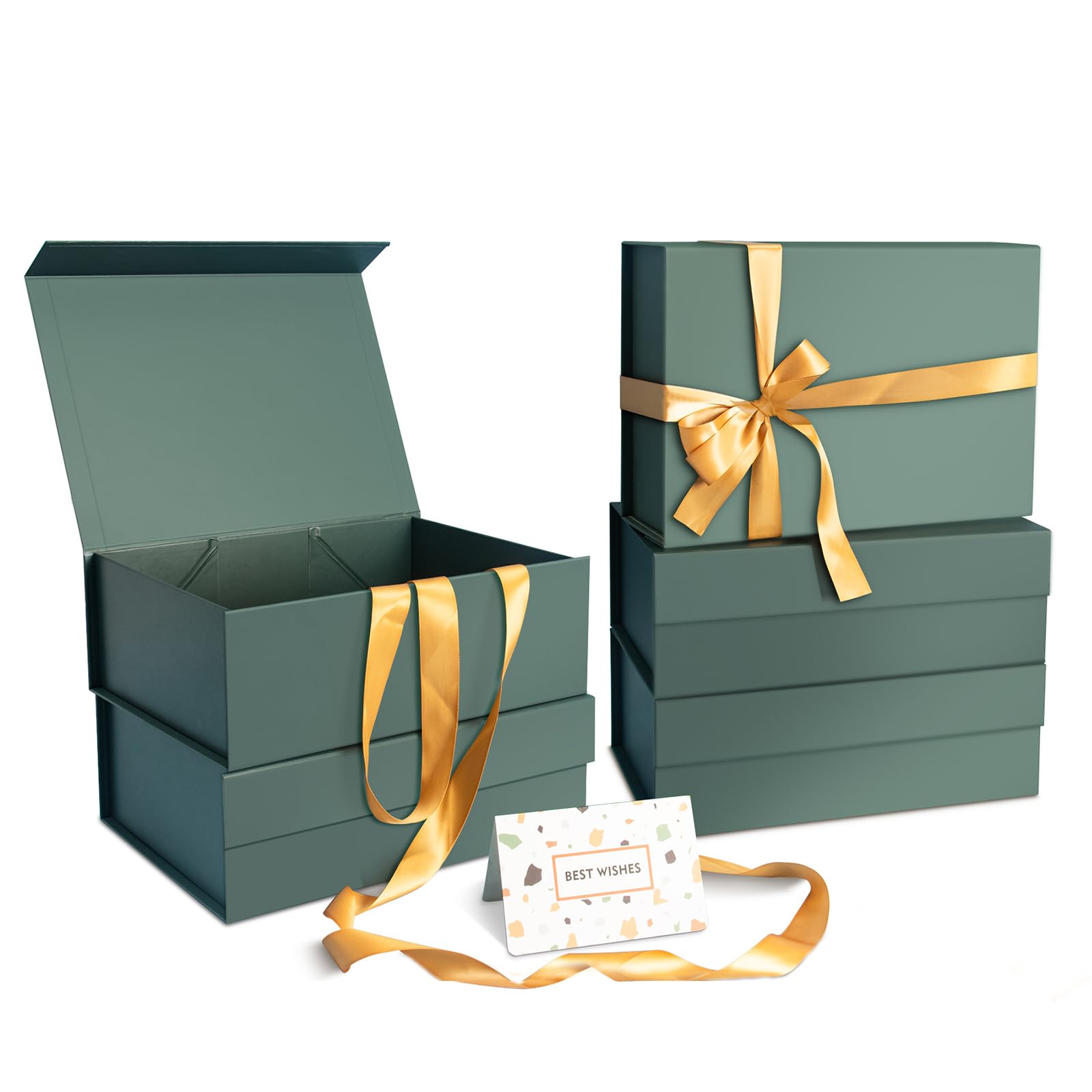 CHARMGIFTBOX Boîte-cadeau Vert, 27,4 x 20,3 x 10cm, 5 pièces Petite boîte-cadeau avec couvercle Mariage, Boîte magnétique Emballage cadeau Anniversaire pour la fabrication de cadeaux de Noël