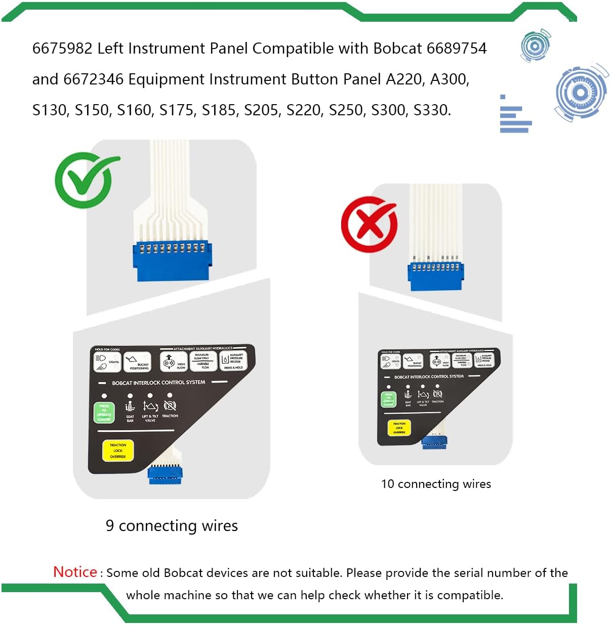 6675982 Left Instrument Panel Compatible with Bobcat 6689754 and 6672346 Equipment Instrument Button Panel A220, A300, S130, S150, S160, S175, S185, S205, S220, S250, S300, S330