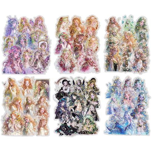 120PCS Mädchen Vintage Sticker Set Kraeoke Elfenmädchen PET Scrapbooking Sticker Dekorative Fotoalbum Sticker Ästhetische Aufkleber für Bullet Journal Zubehör und Scrapbook