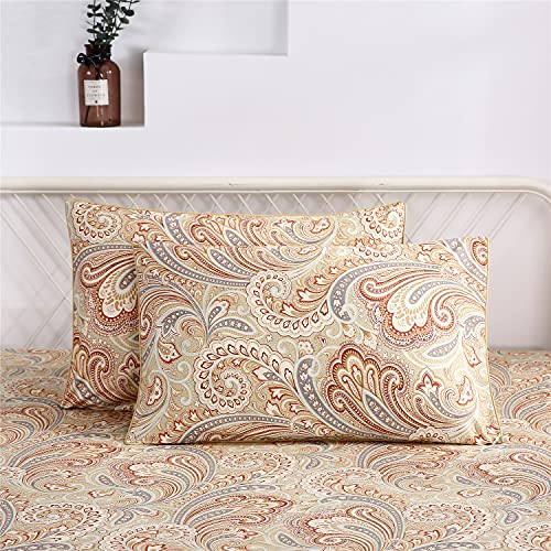 Rynghipy Luxury Paisley Print Sheets Sets Silky Long Staple Egyptian Cotton Khaki Bedding Sheet Collections (Paisley,Queen Size) #TOP5