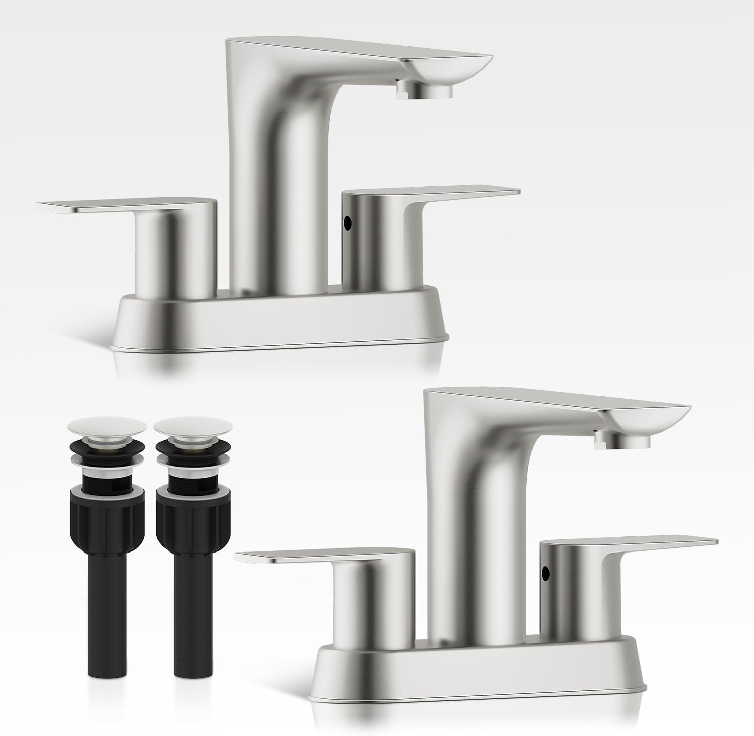 Bathroom Faucets, Casavilla 4 Inch Faucet 2 Handle Bathroom Sink Faucet, Stainless Steel Brushed Lead-Free Centerset Faucet for Bathroom Sink, with Pop-up Drain and Supply Hoses