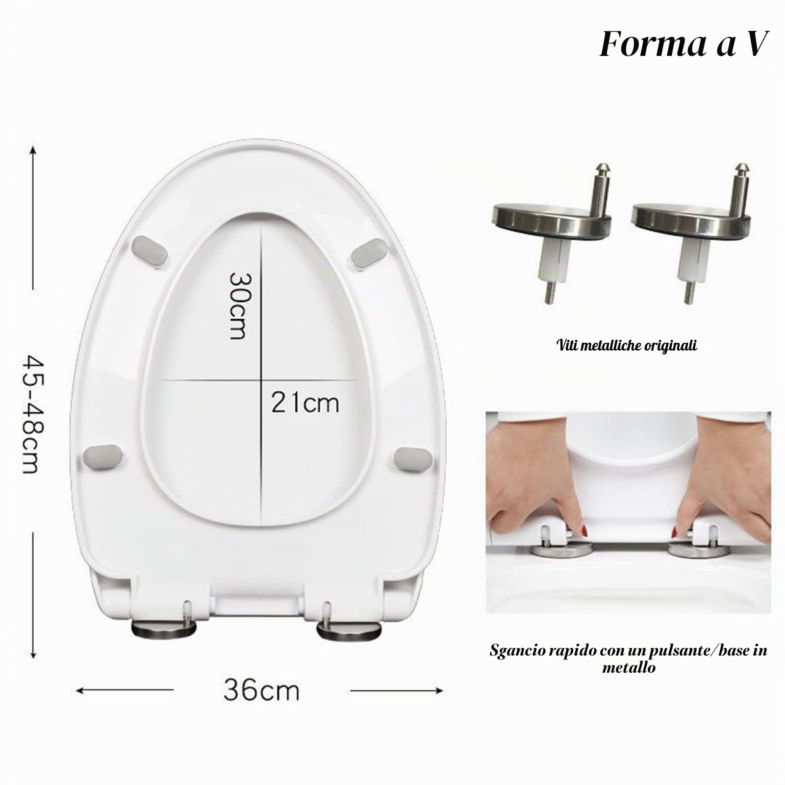Sedile WC, Coperchio Water Tavoletta WC, Copriwater Universal con Chiusura Rallentata, Facile da Montare con Materiale Antibatterico a Forma di D/U/O/V