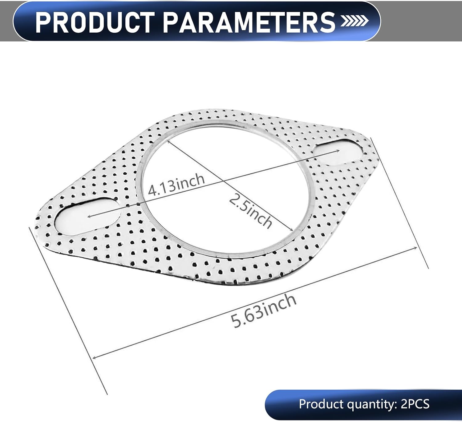 2 PCS Exhaust Gaskets, Stainless Steel Oval Car Exhaust Manifold Gaskets, 2.28–2.36" 2-Bolt High Temperature Catalytic Converter Gasket, Exhausts Pipe Interface Gasket Replace for Most Cars