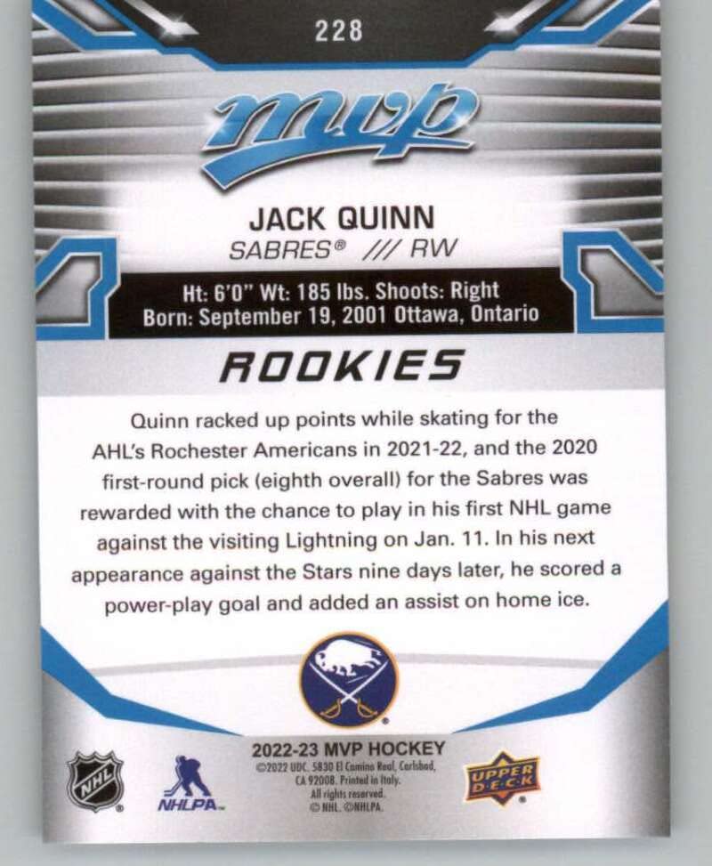 UPPER DECK,SPX、ルーキーカード Amazon.com: 2022-23 Upper Deck MVP #228 Jack Quinn RC Rookie SP