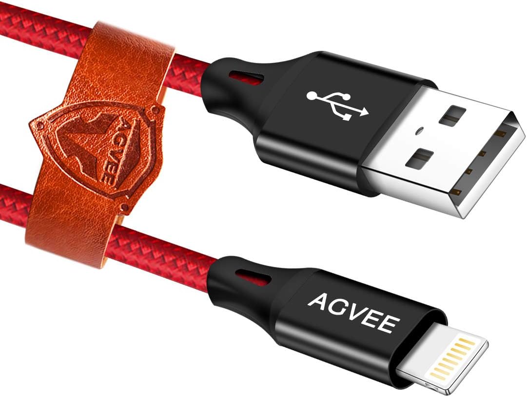 End Tip Unbreakable 4A Heavy Duty [3 Pack 10ft] Agvee Braided Durable Phone Fast Charging Cable Charger Cord for iPhone X 8 7 6s 6 Plus 5 SE 5C i5 i6 i7 i8 i XR Case Friendly, Red