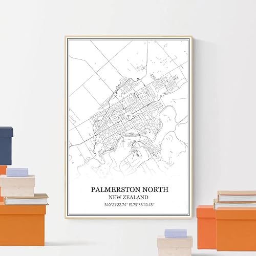 Miniatura 4 de TANOKCRS Palmerston North New Zealand - Póster impreso en lienzo para pared, sin marco, moderno, mapa blanco y negro, regalo de recuerdo, decoración