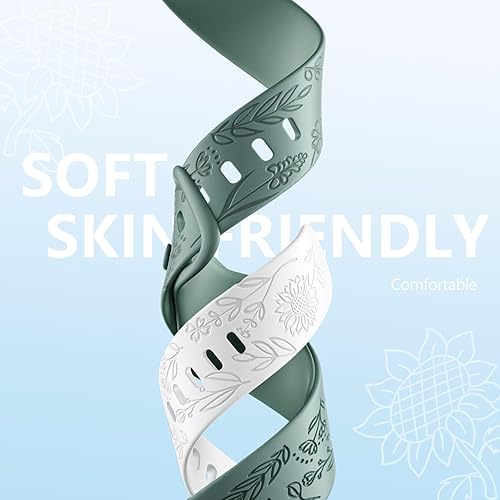 Miniatura 4 de DaQin Paquete de 3 bandas grabadas con girasol compatibles con Fitbit Charge 6Fitbit Charge 5 bandas para mujeres y hombres, correa deportiva suave