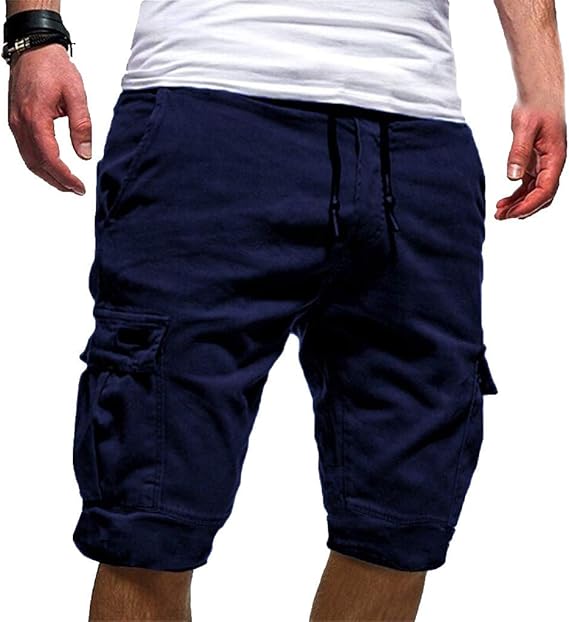 Men's Cargo Shorts Elastic Waist Drawstring Classic Fit Summer Casual Work Louge Short Pants