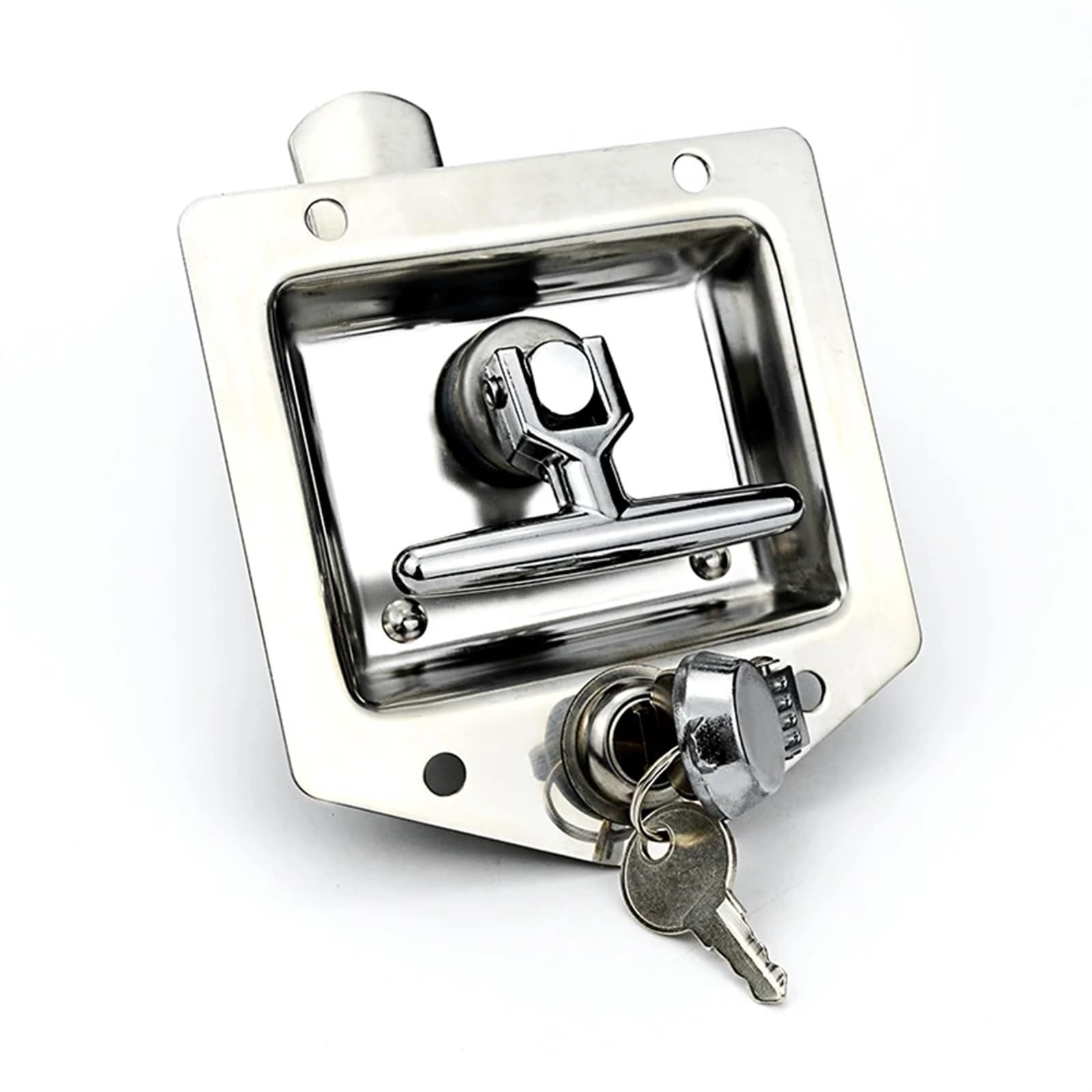 Stainless Steel Recessed Paddle Handle Locks with Linkage T-Folding Handle Panel Lock 1Pcs