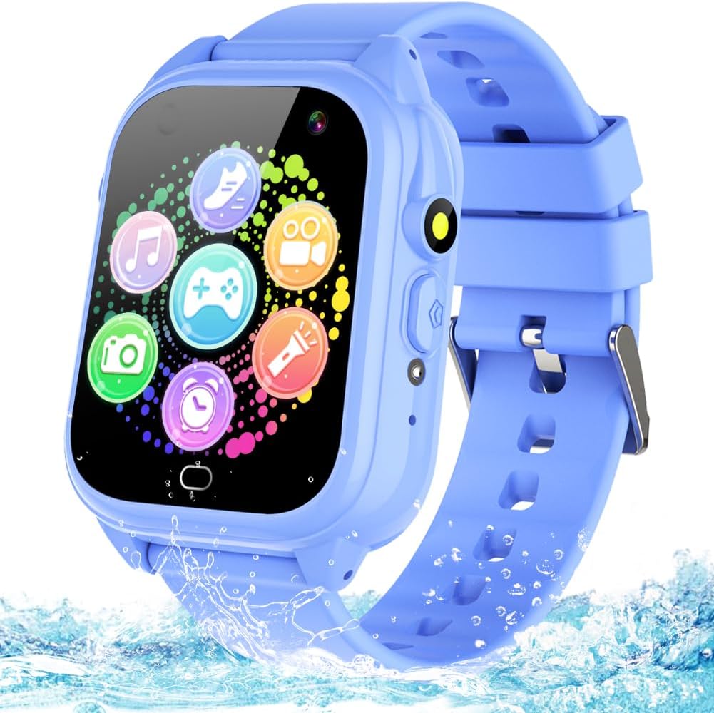 Waterproof Kids Smart Watch Electronic Learning Toys for 3-12 Years Old Boys Girls Toys with 26 Game Video Camera Pedometer Music Player Alarm Clock Calculator 1.44'' HD Touchscreen Birthdays Gifts