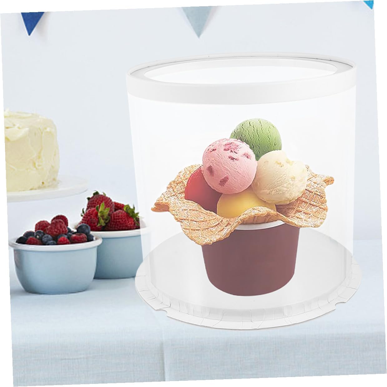 5pcs round Plastic Cake Boxes with Dome Lids 8-inch Double-layer White Cake Containers for Birthday Display and Portable Baking Packaging