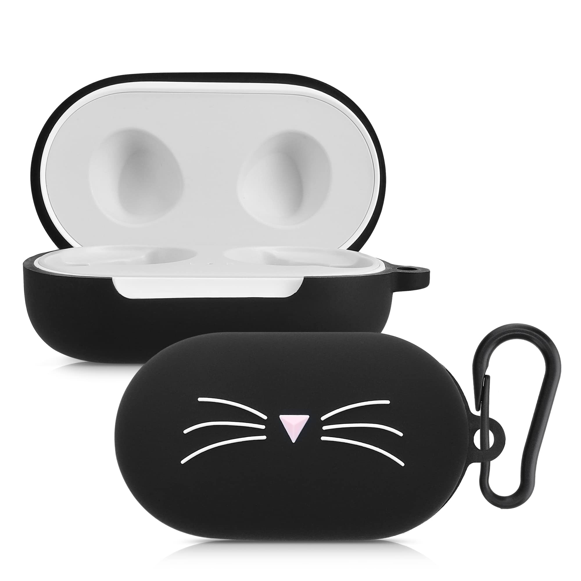 kwmobile Silicone Case Compatible with Samsung Galaxy Buds/Buds Plus Case Cover - Cat Black/White
