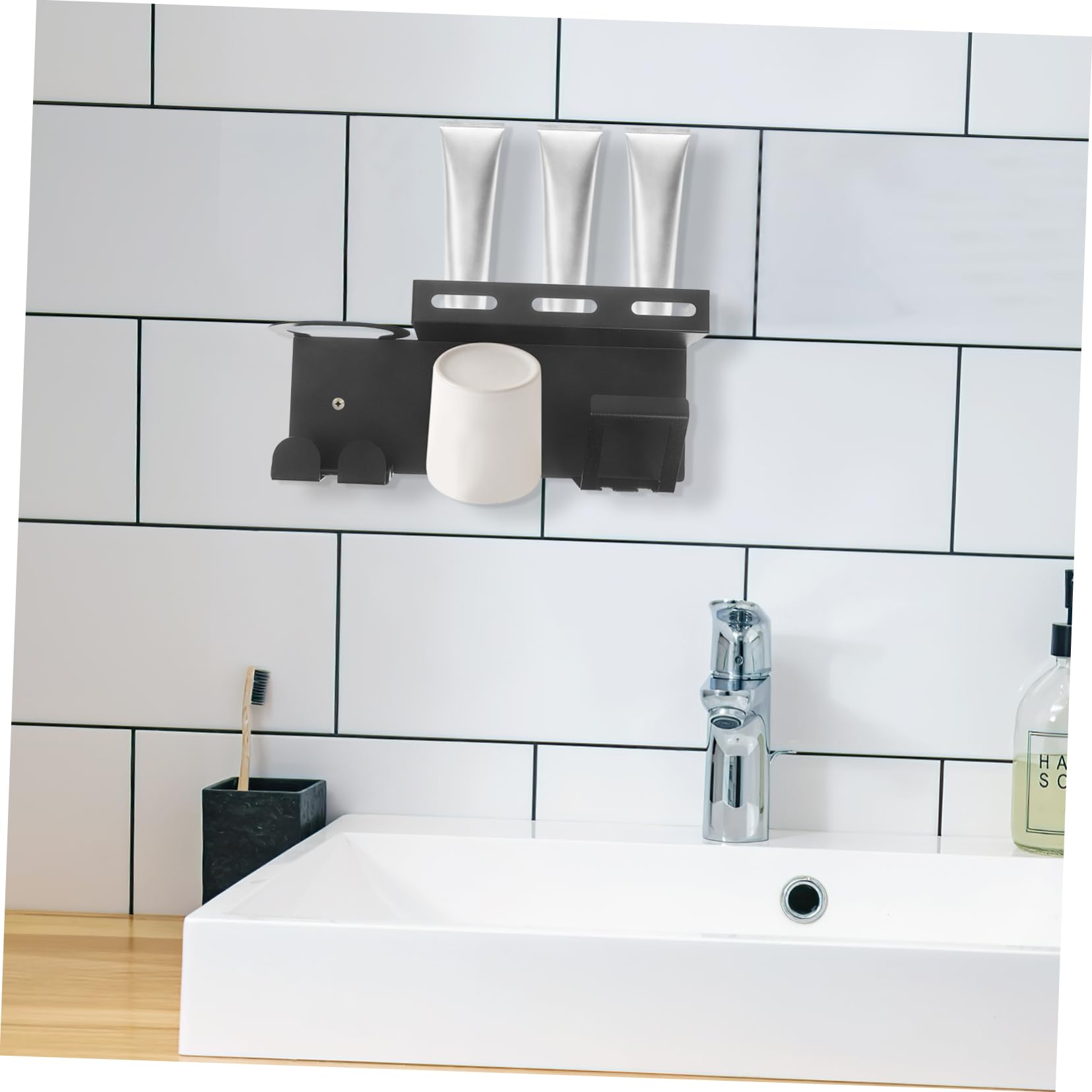 Portaspazzolino in Acciaio Diviso Per Dentifricio Supporto Da Bagno Multifunzionale Organizer Installazione