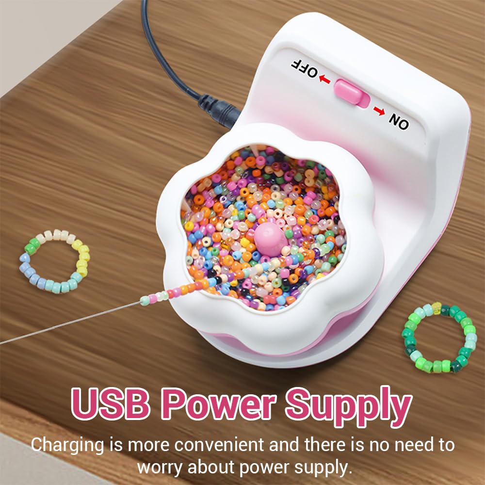 MiOYOOW Spinner Elettrico per Perline, Macchina USB per Perle Automatica con 3 Aghi per Perline, Filatore Elettrica per la Creazione di Gioielli Braccialetti Bracciali Fai da Te