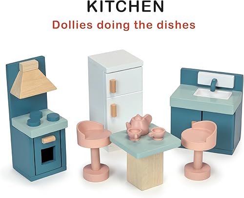 Miniatura 2 de mentari Juego de muebles de cocina para casa de muñecas, madera, interactivo, juego imaginativo, niñas, niños