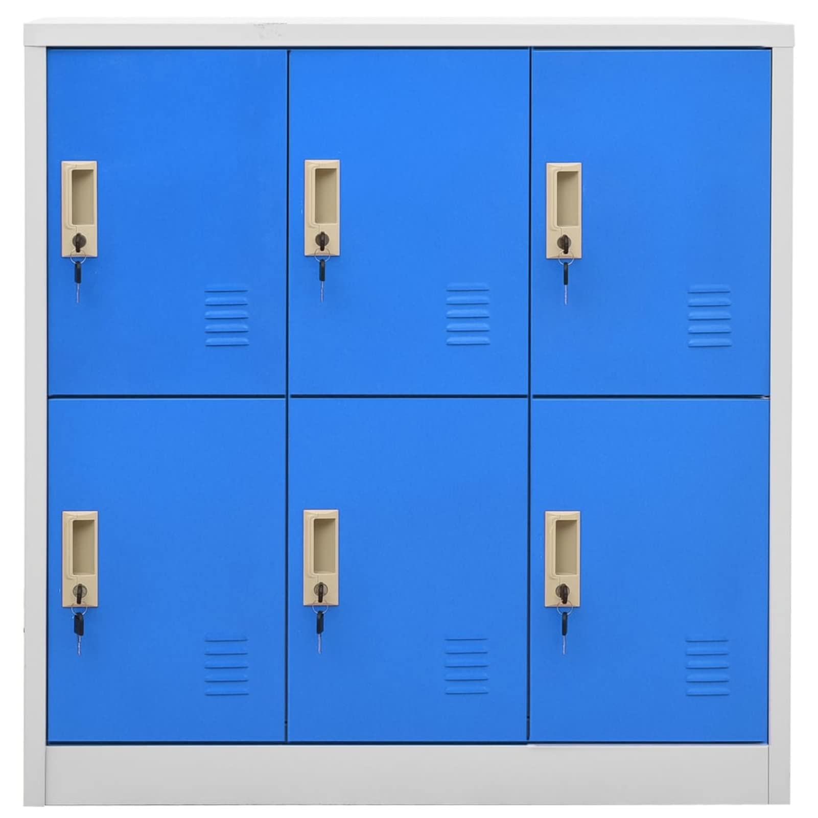 IKAYAA Spind Schrank Schließfachschrank mit 6 Fächern Metallspind Abschließbar Umkleideschrank Lagerschrank Spind Metallschrank Wertfachschrank Schließfach Stahl Hellgrau und Blau 90 x 45 x 92,5 cm