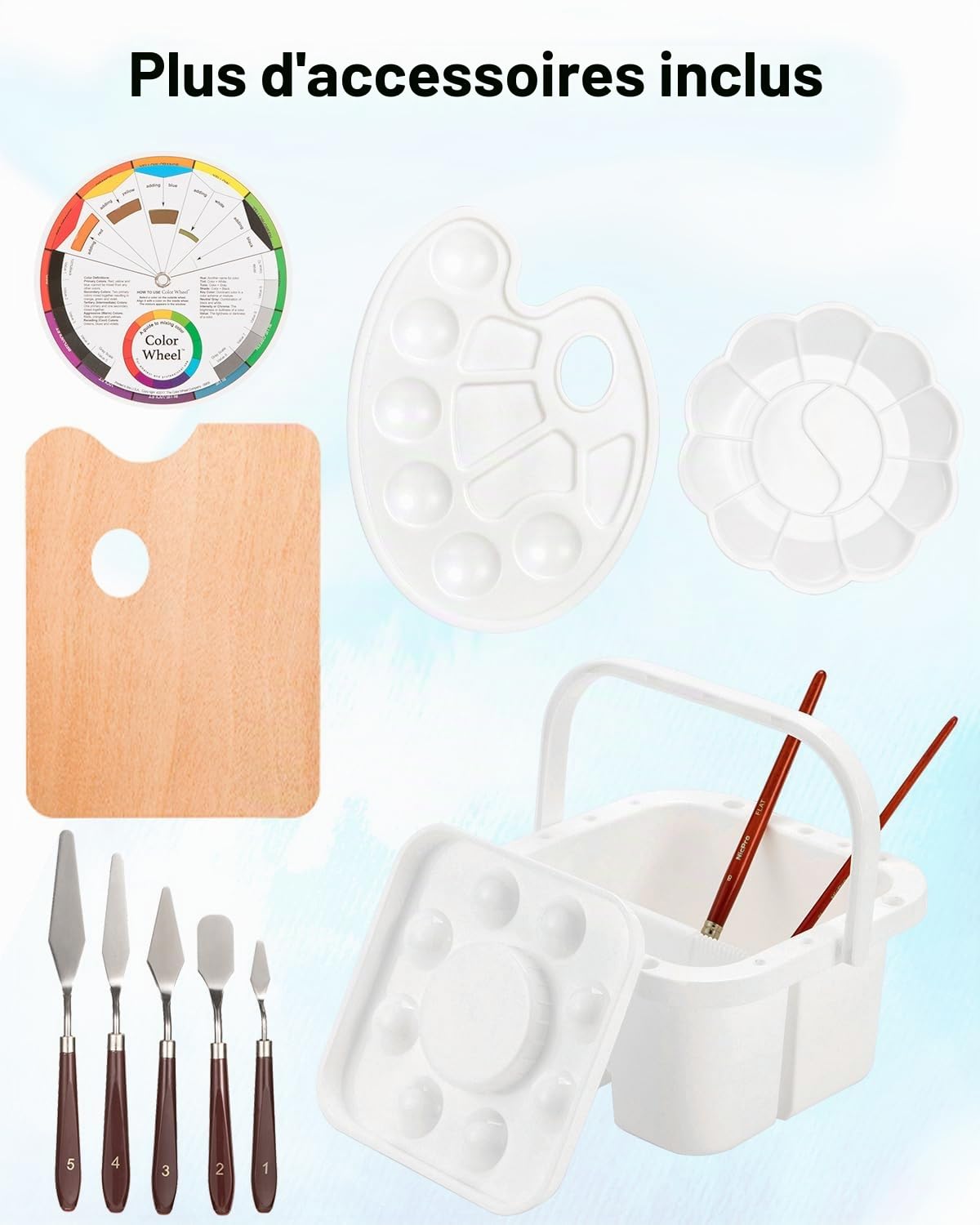Nicpro Grand kit de peinture de luxe 158 pièces avec chevalet en métal et bois de hêtre massif, acrylique, peinture à l'huile et aquarelle, pinceaux, toiles, palette, bloc de papier, ensemble d'art