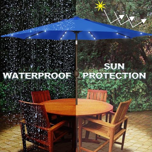 Image of Blissun 9 ft Solar Umbrella, Patio Umbrella with 32 LED Lights, Table Market Umbrella, Outdoor Umbrella for Garden, Deck, Backyard, Royal Blue