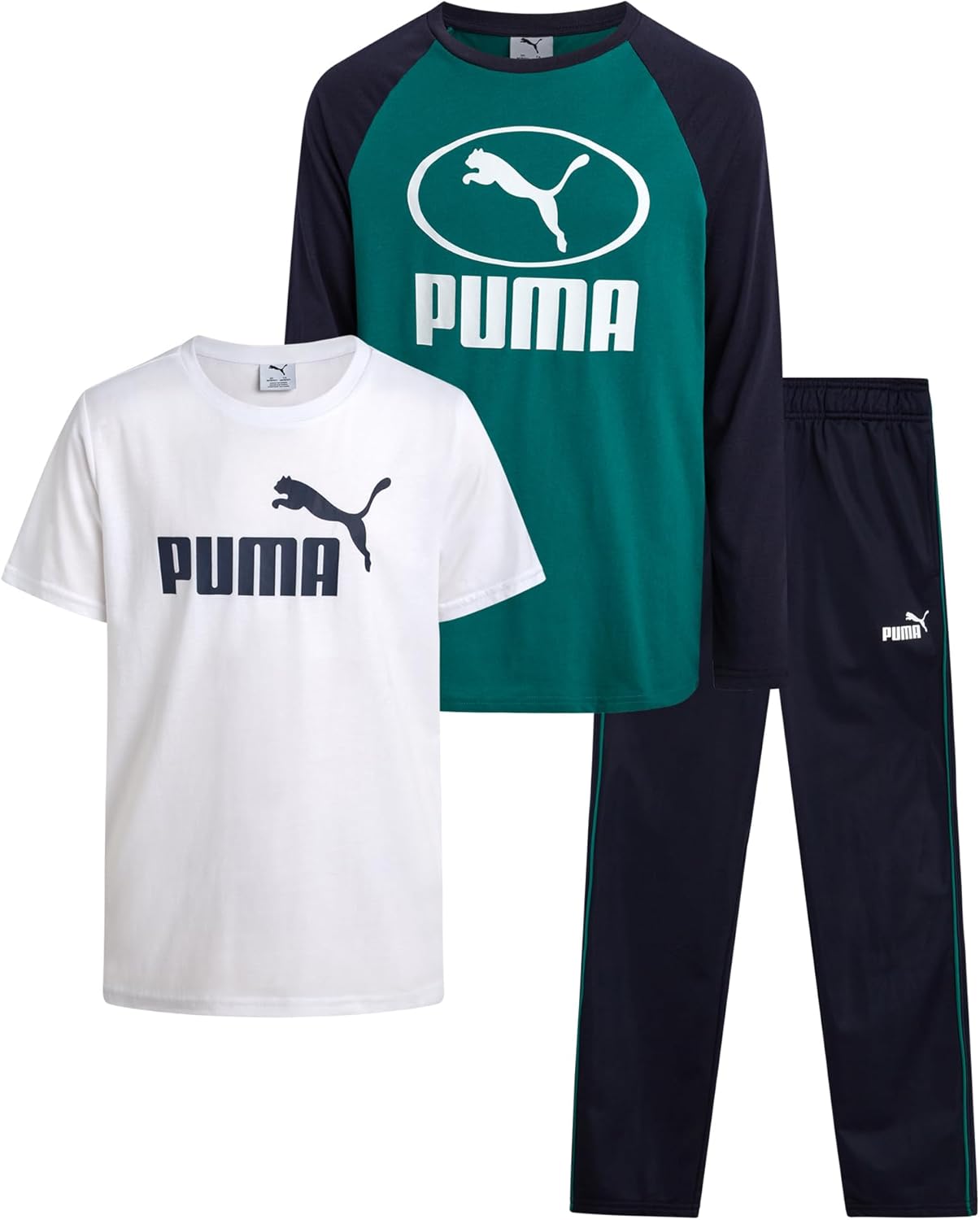PUMA Boys Sweatpants Set - 3 Piece Fleece Pullover Long Sleeve Shirts Boys TShirt and Jogger Pants Kids Activewear Set (8-16)
