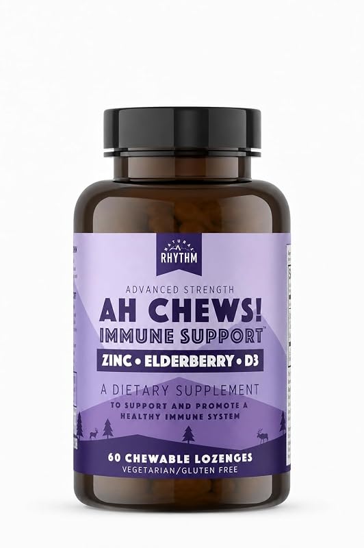 Natural Rhythm Ah Chews! Suplemento mastigável de sabugueiro, zinco e vitamina D3, 60 unidades