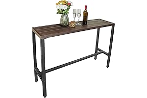 MEOOEM Outdoor Counter Side Table, Contemporary Style with Durable Wood-like Metal Tabletop