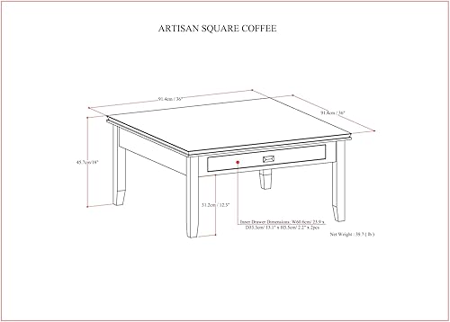 Miniatura 3 de SIMPLIHOME Mesa auxiliar cuadrada artesanal, 36 pulgadas, marrón rojizo