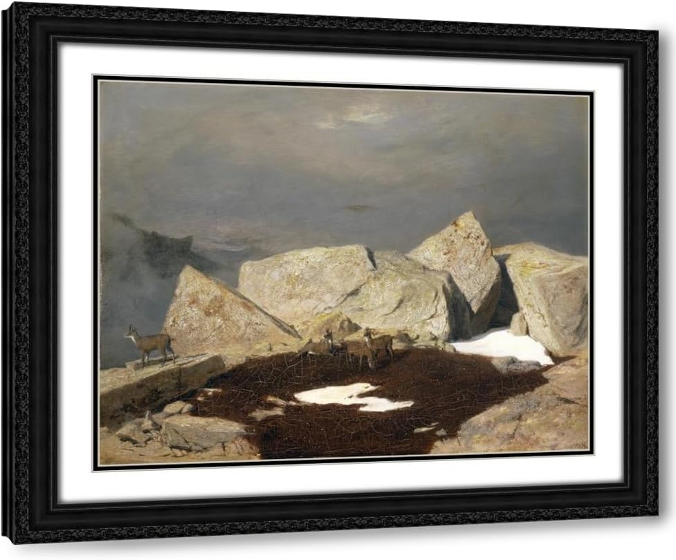 ArtDirect High Mountain Landscape With Chamois (Around 1849) Custom Framed Art Print Giclee Print or Canvas Options with Various Sizes and Customization by Arnold Böcklin