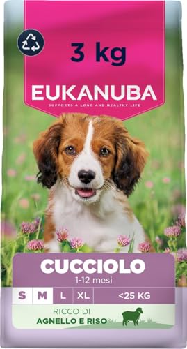 EUKANUBA Cibo secco per Cuccioli con agnello e riso per razze di taglia piccola e media - Alimento secco premium per Cani giovani, 3 kg
