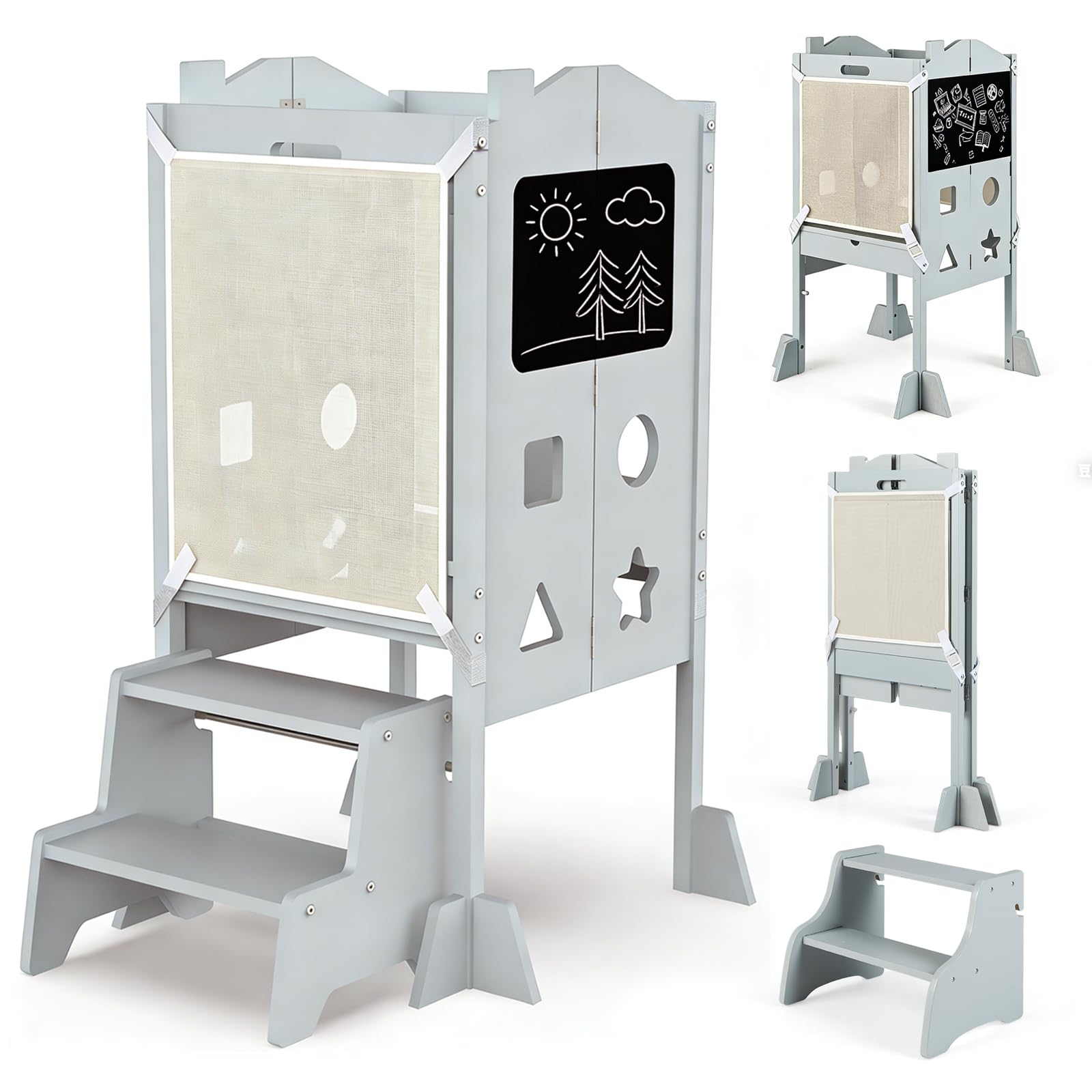 Amazon.com : HONEY JOY Foldable Toddler Tower, Wooden Kitchen