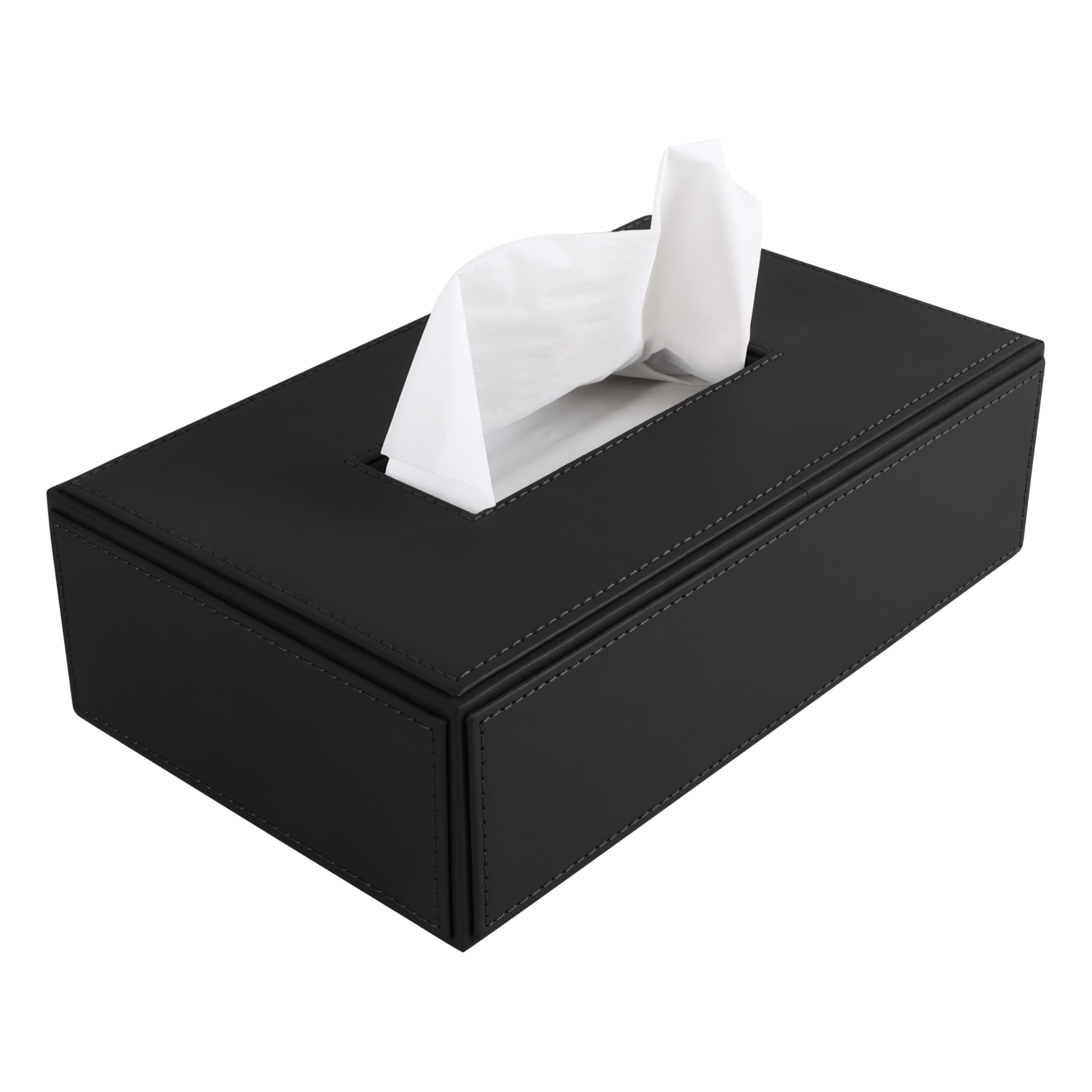 Premium Vegan Leather Tissue Box Holder | Paper Napkin Holder | Sturdy Tissue Case/Cover/Dispenser/Organizer for Home/Bathroom/Office/Table/Desk/Car | Black-image-24