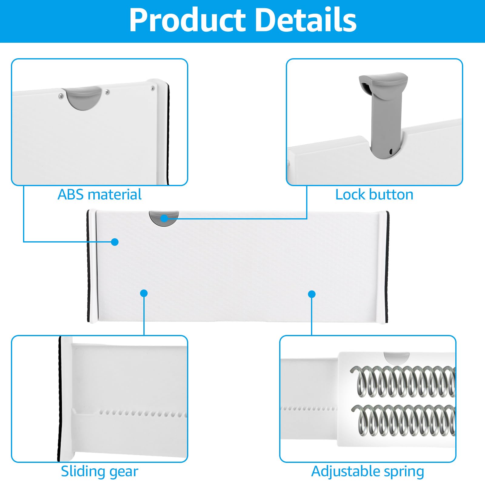 Set di 4 separatori per cassetti, regolabili, 33-55 cm, altezza 12,5 cm, organizzatore per cassetti, in plastica, per vestiti, cucina, camera da letto, cassettiera, bagno