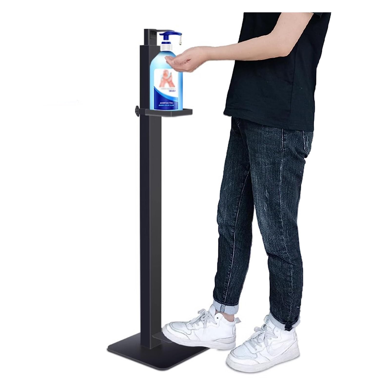 Dispenser di disinfettante per le mani a pedale, ristoranti/ospedali/servizi igienici pubblici Stazioni di igienizzazione senza contatto da pavimento, struttura in ghisa nera, faci
