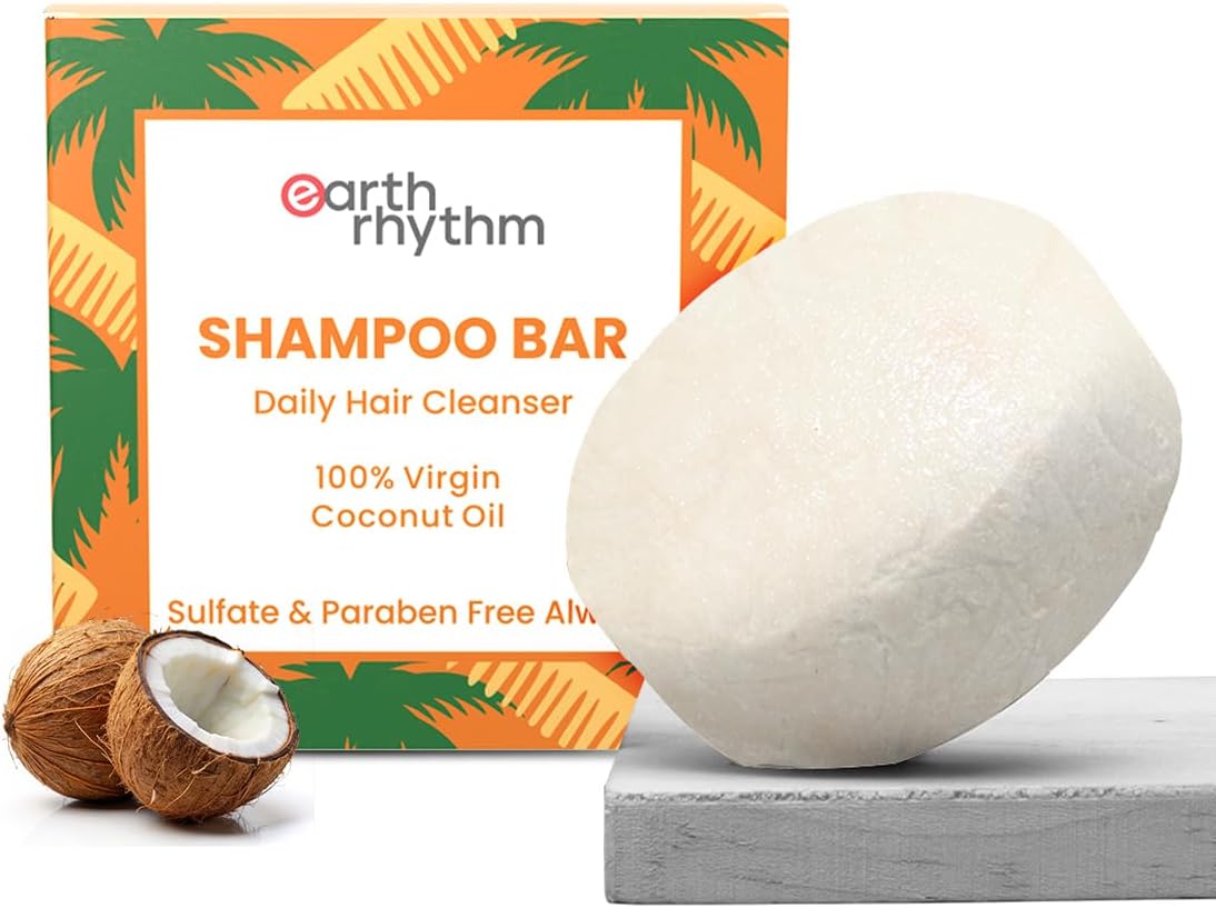 Earth Rhythm 100% Virgin Coconut Shampoo Bar Restores Shine, Deeply Nourishes Hair, Stimulates Hair Growth, Sulphate & Paraben Free, Men & Women - 80g