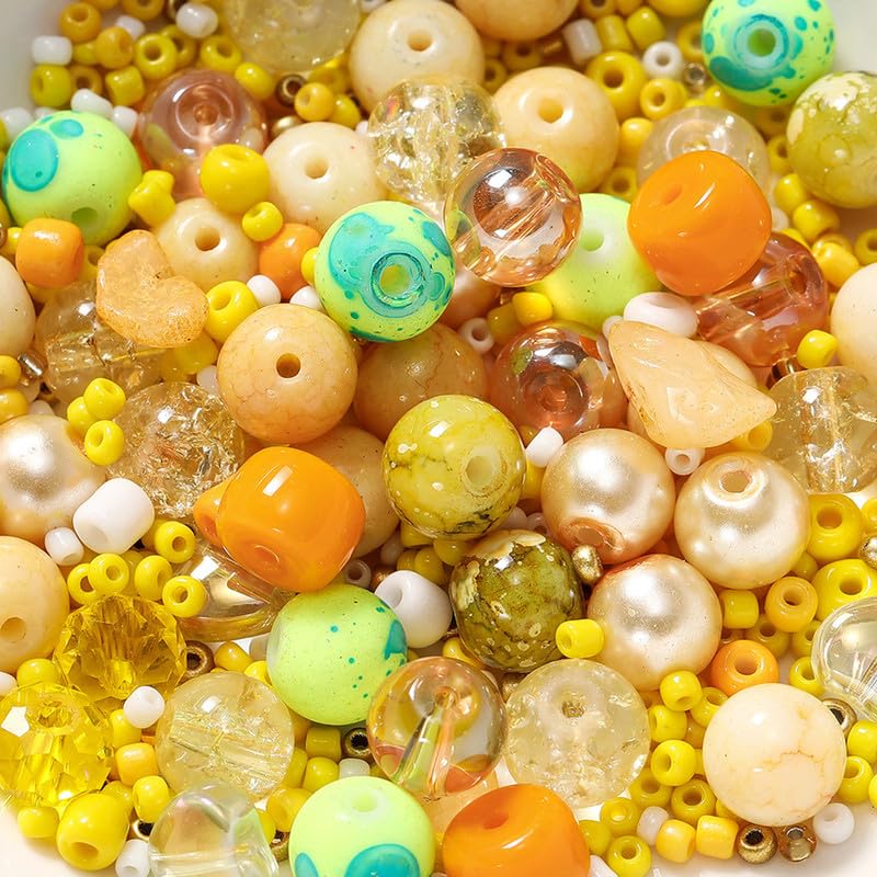20g Assorted Beads Yellow Resin Loose Beads with Millet Bead for Crafting,Bracelet Making