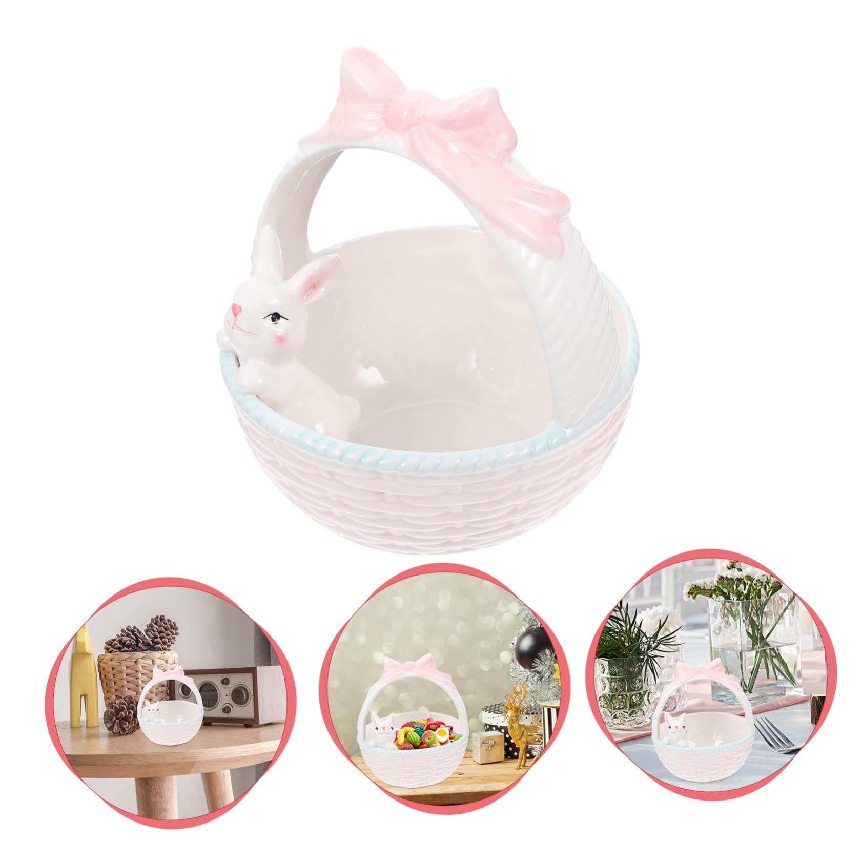 DECHOUS Dekorativer Keramikkorb mit Realistischem Osterhasen Motiv Multifunktionaler Osterkorb als Wohnaccessoire und Aufbewahrungskorb für Kinderparty und Bücherregal