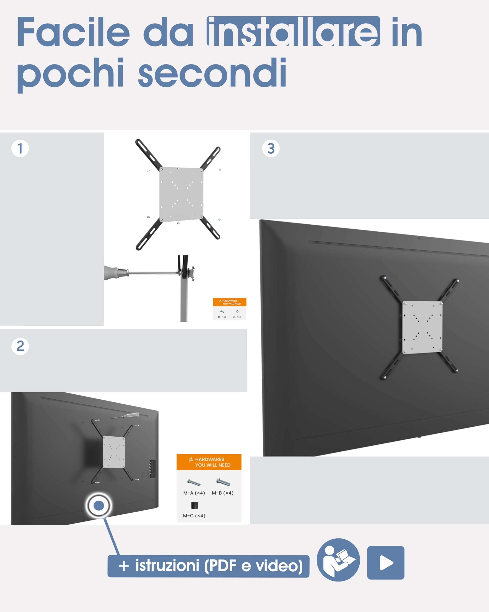 3IDEE Set di estensione universale VESA per montaggio a parete e monitor, VESA da 200 x 200 fino a 400 x 400, estensione per montaggio TV, supporto TV da 55 pollici, montaggio a parete VESA 200 x 200
