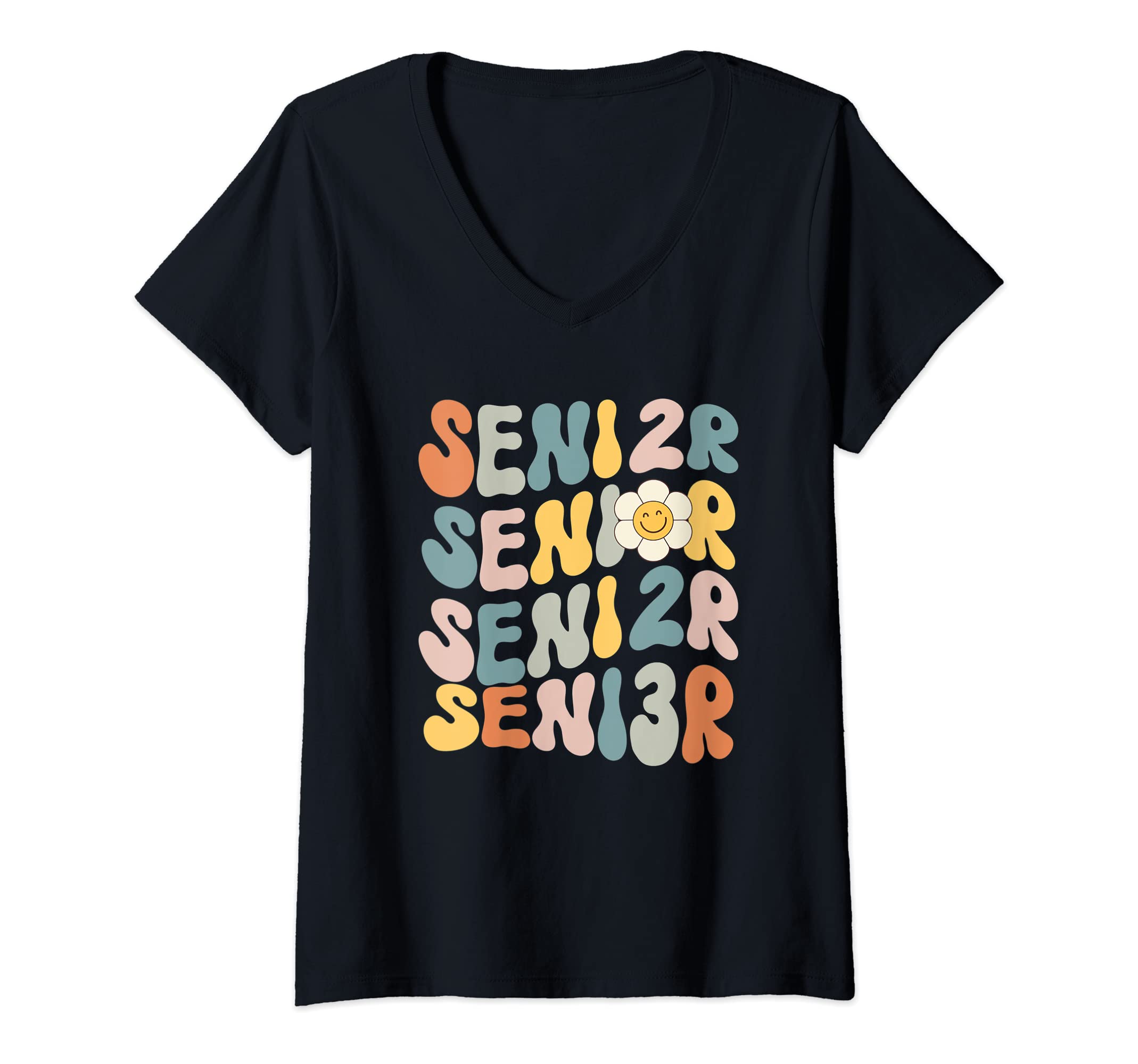 caterpillarWomens SENIOR 2023 Retro Class of 2023 Seniors Graduation 23 Hippie V-Neck T-Shirt