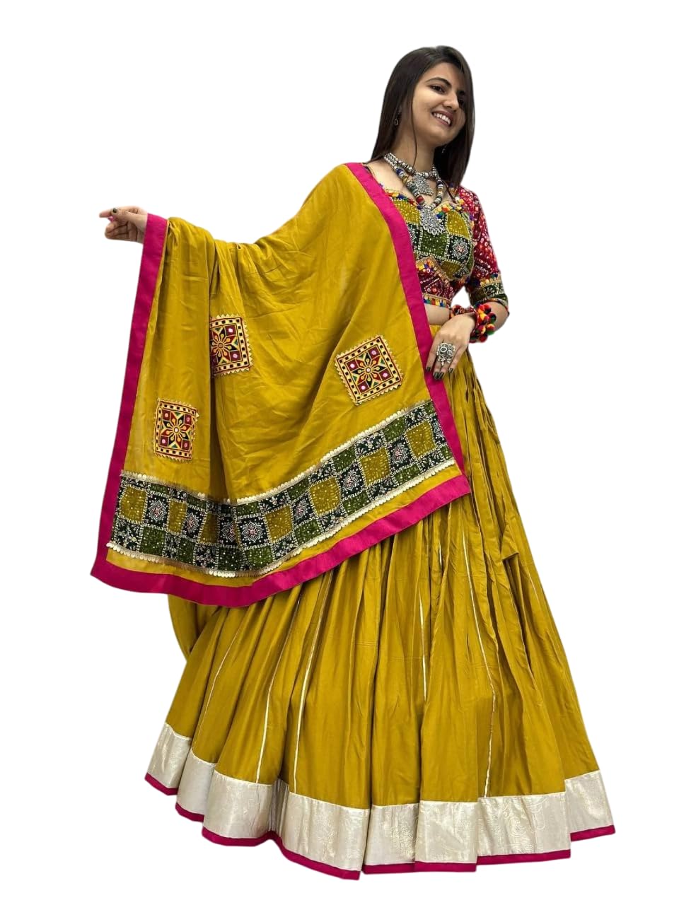 Women's garba look cotton lehenga choli in mustard yellow-picture-39