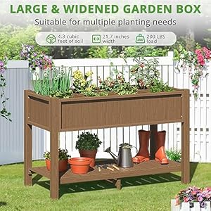 Lue bona large raised garden bed with tools and shelf 47 21 30in 8 diy pocket hdps elevated planter box with legs 3 year warranty no crack outdoor herb raised beds for gardening vegetables  urban country home decor