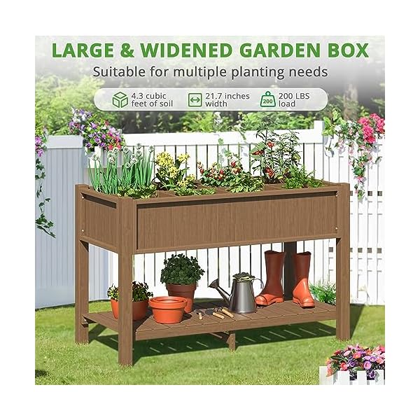 Lue bona large raised garden bed with tools and shelf 47 21 30in 8 diy pocket hdps elevated planter box with legs 3 year warranty no crack outdoor herb raised beds for gardening vegetables  urban country home decor