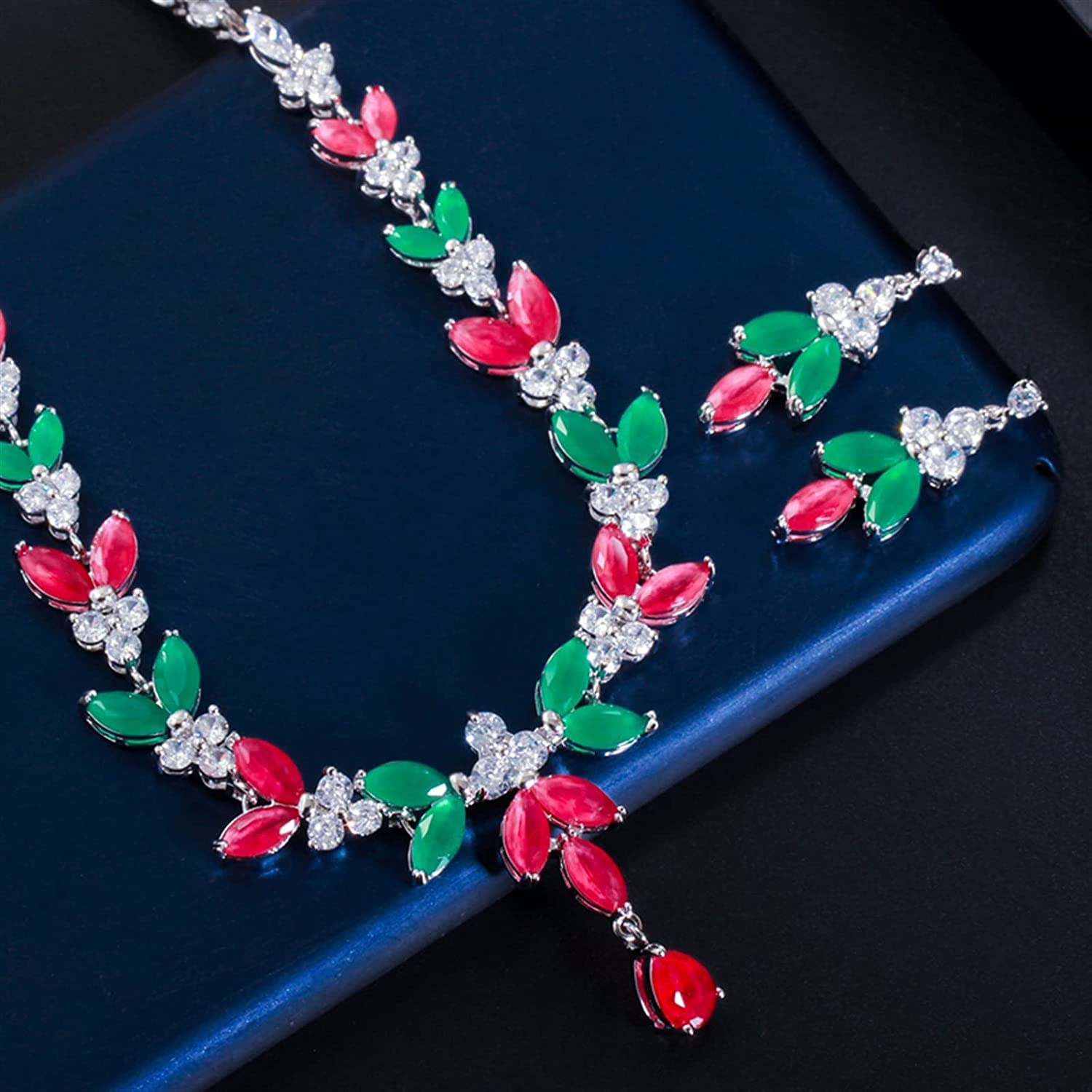 Gioielli Elegante Set di Gioielli da Sposa in Pietra con zirconi cubici Rossi Verdi Collana da Sposa e bigiotteria per Orecchini