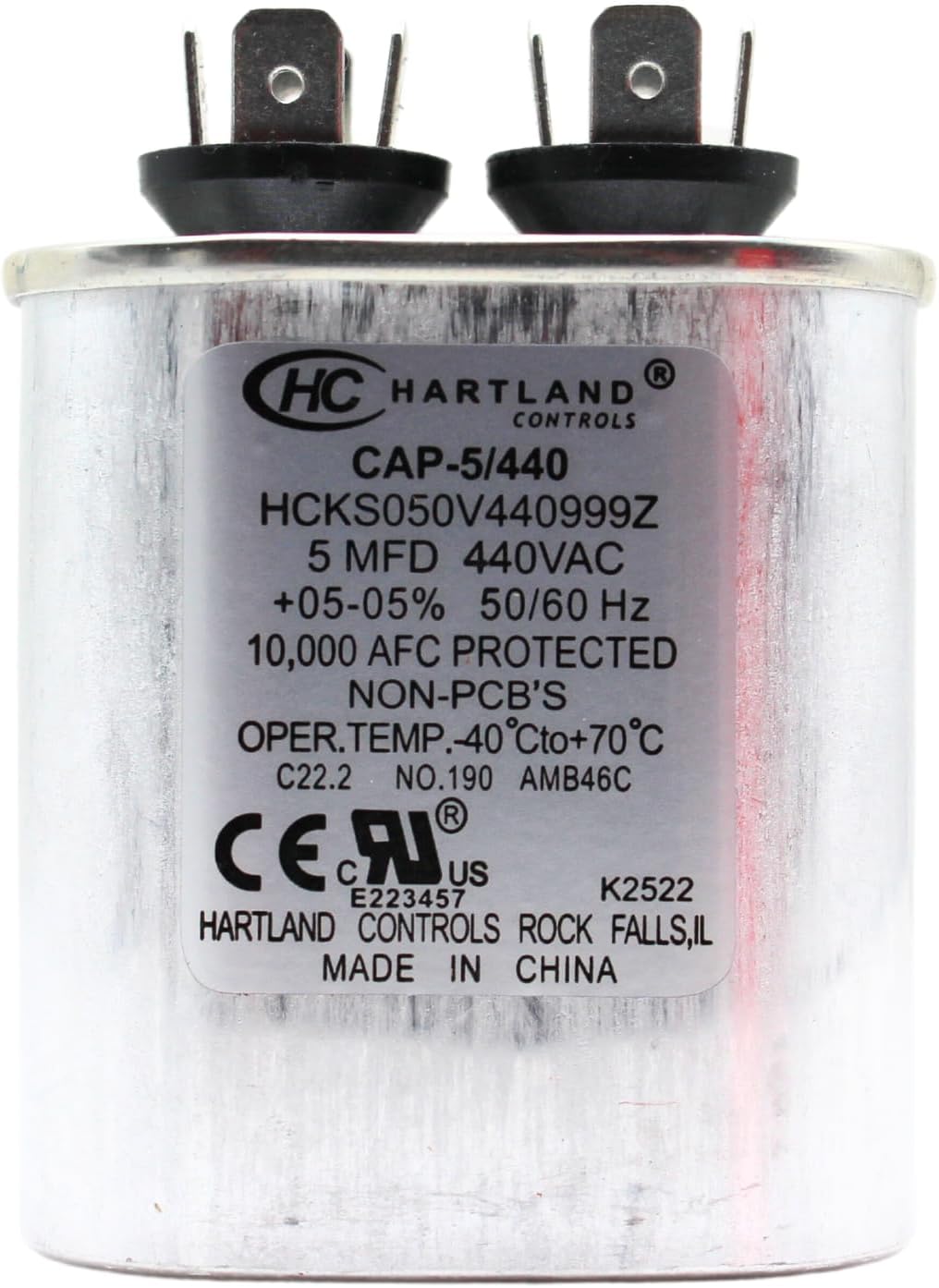 5 MFD AC Capacitor, 5uF ±5% 370VAC/440 Volt Oval Run Start Capacitor for Air Conditioner Condenser Straight Cool or AC Motor and Fan Starting or Heat Pump Air Conditioner