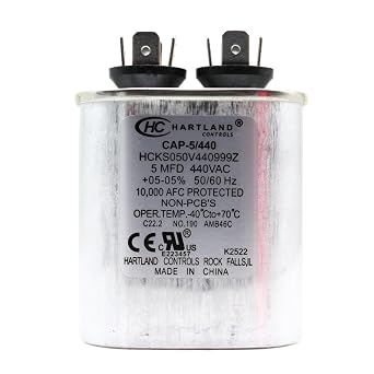 5 MFD AC Capacitor, 5uF 5% 370VAC/440 Volt Oval Run Start Capacitor for Air Conditioner Condenser Straight Cool or AC Motor and Fan Starting or Heat Pump Air Conditioner